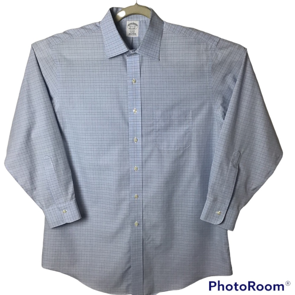 Brooks Brothers Regent blue plaid long sleeve button up shirt. 16.5